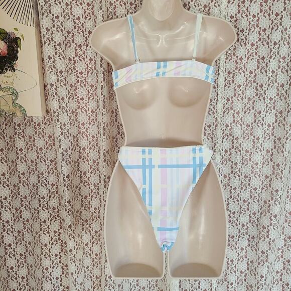 Nwt shein pastel plaid brief tie bottom bikiniSize medium - Picture 6 of 9